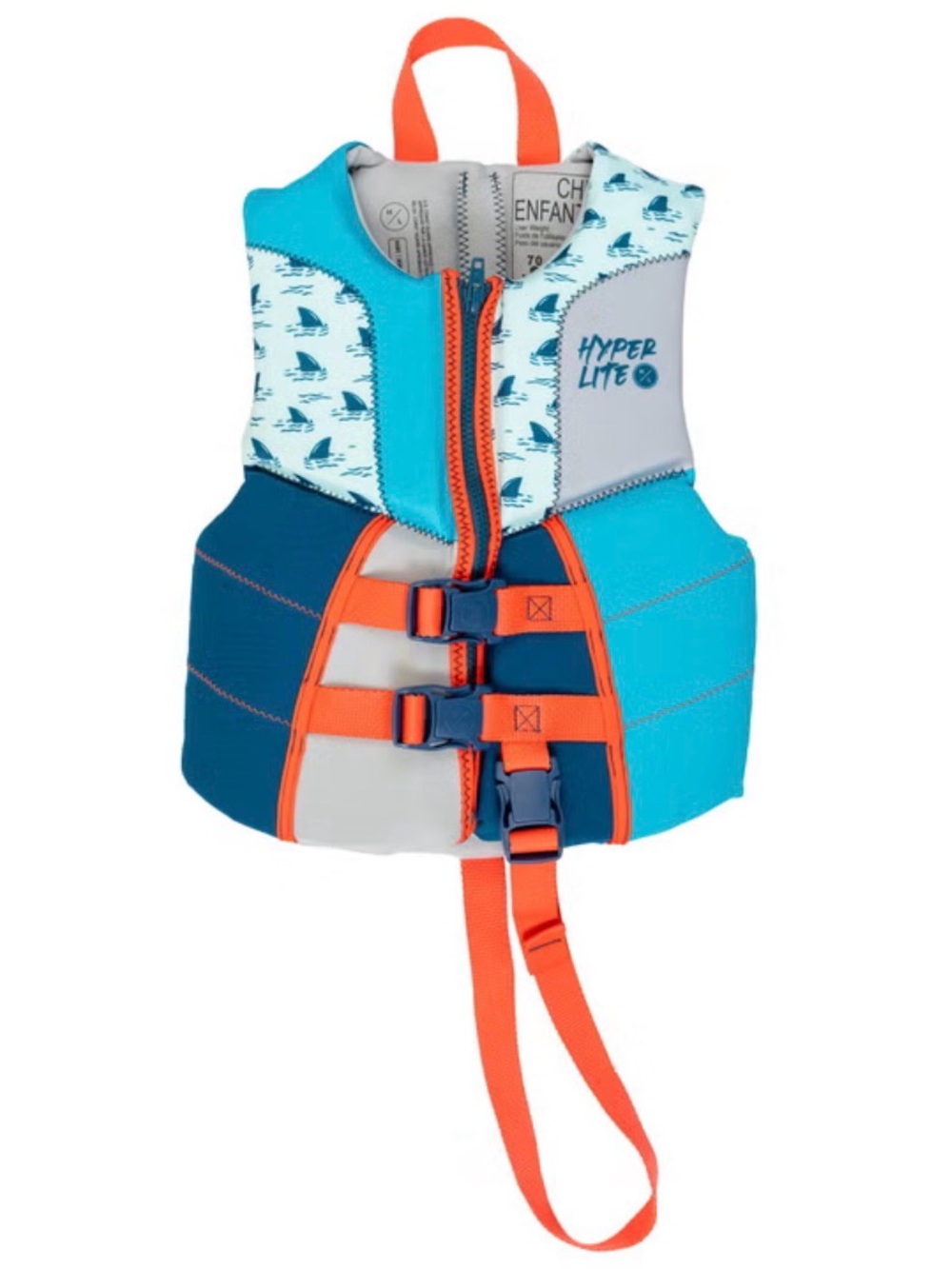 Hyperlite Child Life Vest - Kids Blue & Teal Life Jacket with Orange Accents